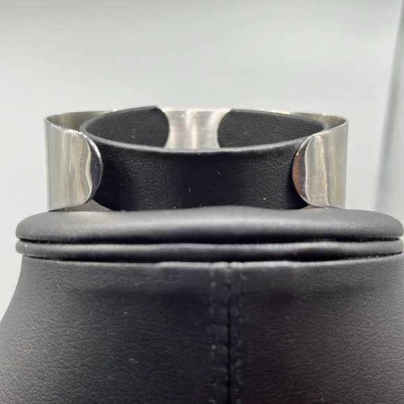 Vintage Large stainless steel rhinestone peacock feather cuff bracelet - Picture 7 of 13